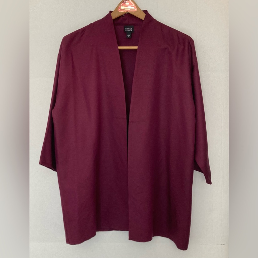 Eileen Fisher EUC Size Large Silk/Wool Open Cardigan Jacket